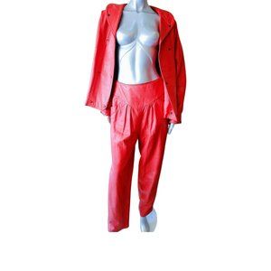 Vtg 80s Wilde&Woolley Leather Pants Jacket Set Med